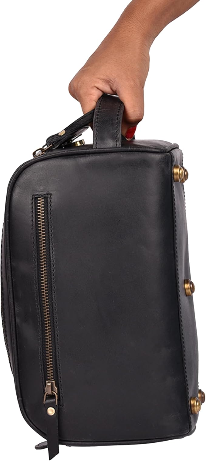 Premium Leather King Size Toiletry Travel Pouch – Handcrafted Dopp Kit Bag with Waterproof Lining, Spacious Design for Travel Essentials, Elegant Black Finish - Image 7
