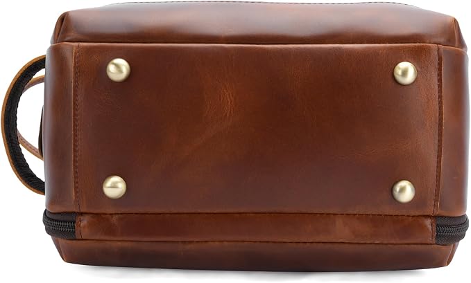 Polare Full Grain Leather Toiletry Bag for Men Large Travel Cosmetic Case Dopp Kit Shaving Kit Wash Pouch with YKK Zippers (Brown) - Image 9