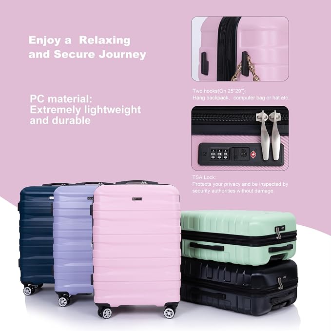 Travelhouse Hardside 3-piece Luggage Set, PC suitcases with Spinner Wheel | Double Spinner Wheels,TSA Lock, Underseat Waterproof Duffel Bag - Image 7