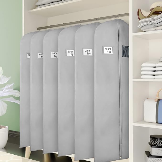 KEEGH Garment Bags for Hanging Clothes 60" (Set of 6) Dress Bags for Gowns Long Dress Bags for Closet Storage with Zipper and Eye-Hole for Folding for Suit Coats Dresses, Grey - Image 6