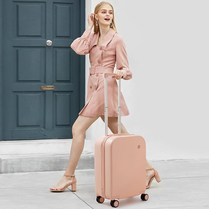 mixi Carry on Luggage, 20'' Suitcase Spinner Wheels Luggage Hardshell Lightweight Rolling Suitcases PC with Cover & TSA Lock for Business Travel, Pink - Image 7