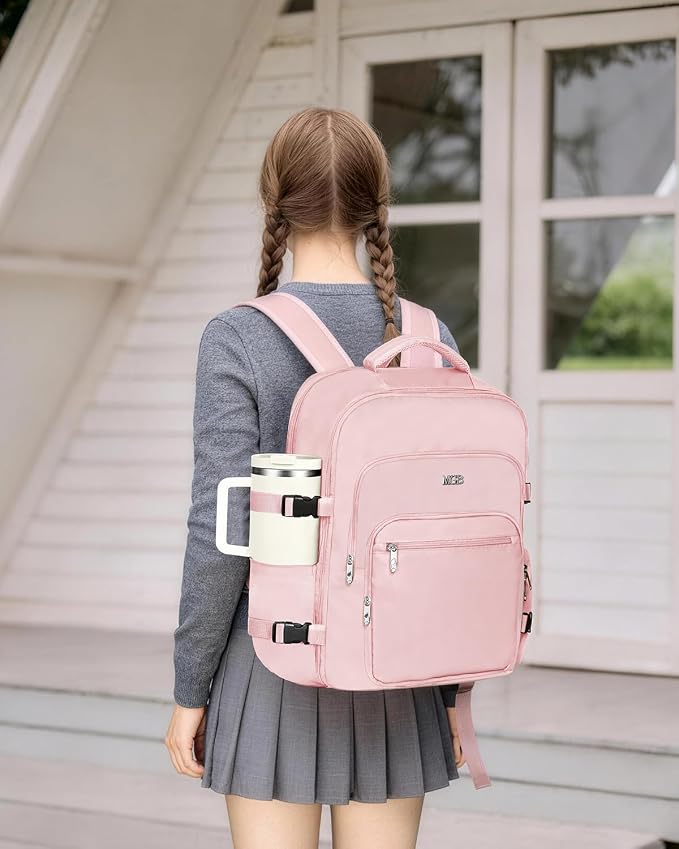Travel Backpack for Women & Men, Carry On Personal Item Bag Flight Approved, Large Waterproof Laptop Backpack for Travel, Overnight, College & Commuting Pink - Image 9