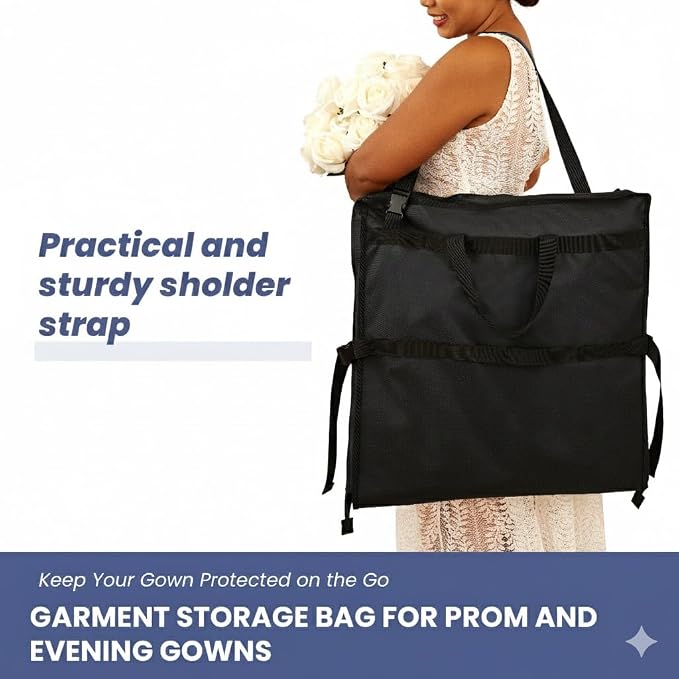 Wedding Dress Garment Bag 72" – Waterproof Trifold Travel Garment Bag for Bridal Gown with Shoulder Strap, Suitcase Sleeve & Accessory Pockets – Fits Full Skirts, Oxford Fabric, Carry Handle - Image 7