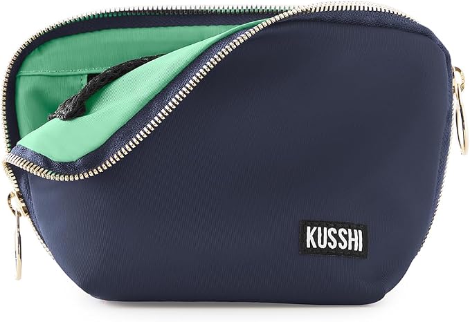 KUSSHI Washable Travel Makeup & Cosmetic Bag - Brush Organizer Sold Separately (Everyday, Navy/Mint) by KUSSHI