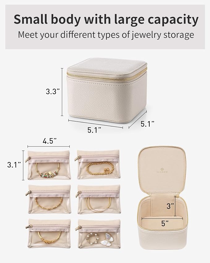 VLANDO Travel Jewelry Organizer Case with 6 Clear Velvet Zipper Pouches, Faux Leather Jewelry Storage Box for Rings, Earrings, Necklaces and Bracelets, Gift for Women - Image 6