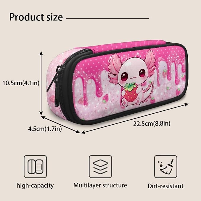 Axolotl 4-Piece Girls School Backpack Set Drip Strawberry Kawaii School Bag with Insulated Lunch Bag Pencil Case & Charm, Cute Funny Bookbag for Kindergarten Elementary Students - Image 7