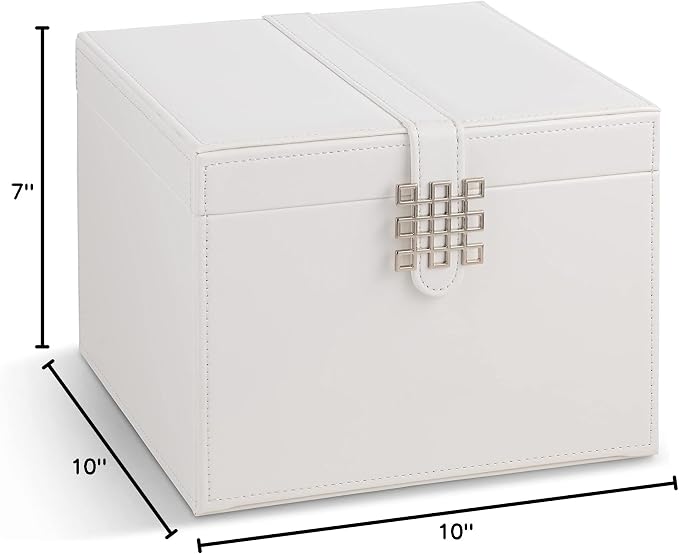 Glenor Co Earring Organizer Holder - 75 Small & 4 Large Slots Classic Jewelry Box with Drawer & Modern Closure, Mirror, 4 Trays Earrings, Ring or Chain Storage - PU Leather Case - White - Image 5