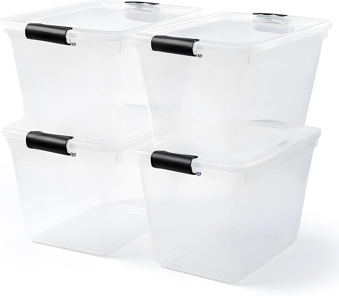 HOMZ 4-Pack 31 Quart Latching Lid, Clear Plastic Storage Organizer Bins, Gray – Stackable Containers for Home & Office Shelves, Kitchen, Garage, and Bathroom Organization - Image 9
