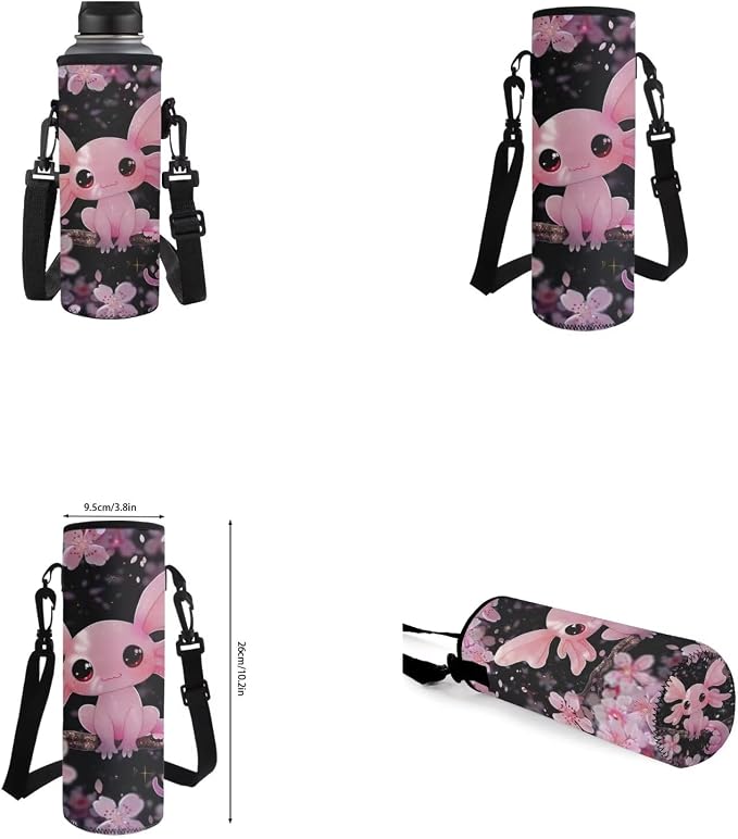 Cherry Blossom Axolotl Backpack for Girls Kids Backpack with Lunch Box Water Bottle Carrier with Strap and Big Pencil Case 4PCS Bookbag with Front Pocket for School 17 inch Sturdy School Bag - Image 6