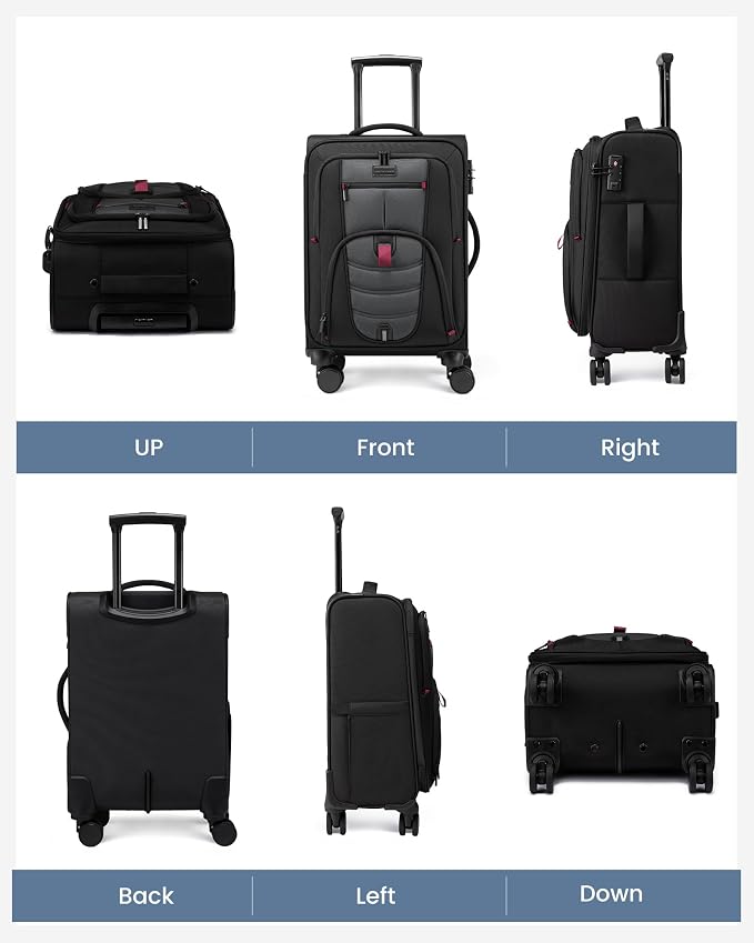 LOVEVOOK Business Softside Checked Luggage with 15.6/17.3 Inch Laptop Compartment, 24 Inch Checked Suitcase with Spinner Wheels Large Capacity Luggage with TSA Lock for Business Trip Travel Grey&Black - Image 9