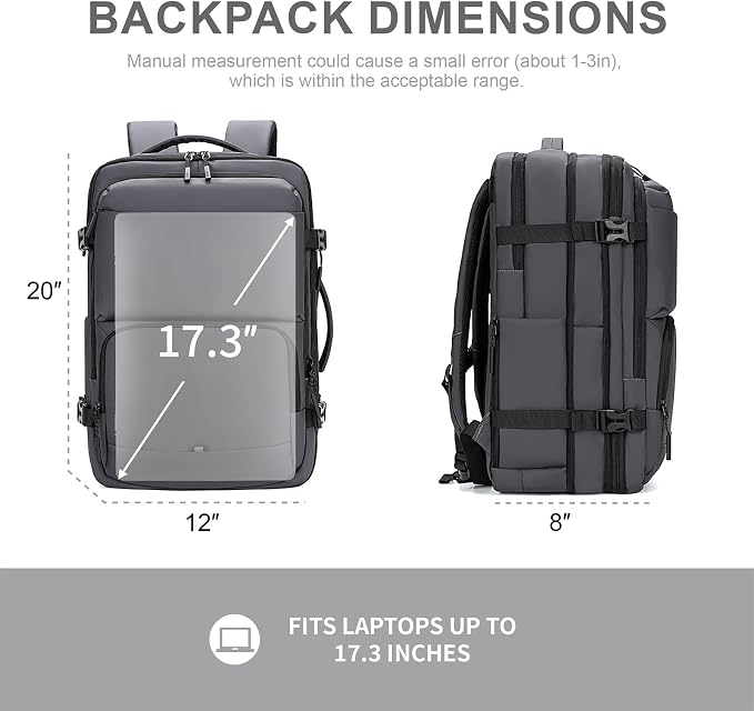 BAGOK Carry On Travel Backpack, 35L-40L Expandable Extra Large Airline Approved,Lightweight Daypack for Men and Women(Gray) - Image 8