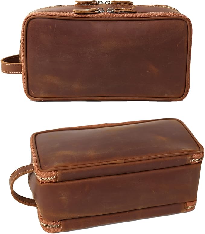 Personalized Leather Toiletry Bag for Men Travel Shaving Dopp Kit-Large Cosmetic Bags Toiletries Bathroom Organizer (Customize, Customize) - Image 7