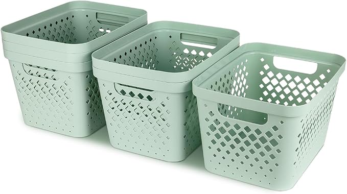 Glad Plastic Storage Basket Set, Value Pack of 6 | Open Storage Bins for Shelves, Bathroom, Pantry, Closet | Nesting Organizer Boxes with Handles, 4 Gallon, Sage - Image 6