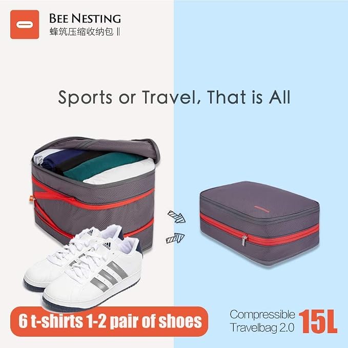 Bee Nesting 15L Compression Packing Cubes for Travel, 4-Layer Luggage Organizer with Shoe Compartment & Wet Dry Separation, Expandable Space Saver Travel Bag for Suitcase and Backpack - Image 9