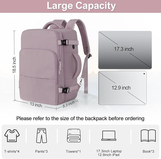 Sinaliy Travel Backpack, TSA Carry on Flight Approved Backpack | Waterproof 17.3 Inch Laptop Backpack with Multi-Pockets, Personal Item Travel Bag for Women Work, College, Business, Purple - Image 9