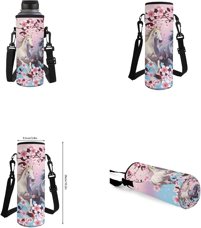 Cherry Blossom Horse Backpack for Girls Kids Backpack with Lunch Box Water Bottle Bag and Aesthetic Pencil Case 4PCS Set Bookbag with Front Pocket for School Teens 17 inch Sturdy School Bag - Image 6