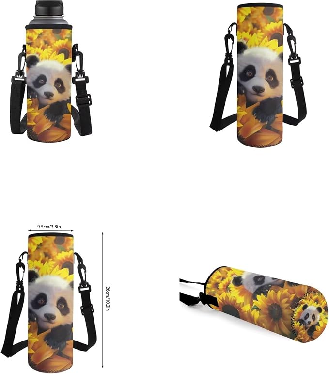 Sunflower Panda Backpack for Girls Boys Backpack with Lunch Box Water Bottle Holder with Strap and Pencil Case 4PCS Set Bookbag with Front Pocket for School 17 inch Sturdy School Bag for Kids - Image 6