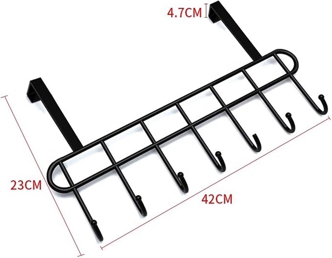 Multi Functional Steel Over The Door Hook Hanger Organizer Wall Hook Rack for Hanging Clothes Jeans Umbrellas Jackets Scarfs Bags Keys Towel in RoomKitchen Bathroom Black (7 Hook) - Image 4