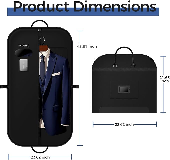 2 Pack 43" Garment Bag for Closet Storage and Travel, Tear-Resistant Waterproof Dustproof, Suit Bag for Hanging Clothes with Zippers and Pocket, Durable 600D Oxford Fabric for Suits, Dresses - Image 9