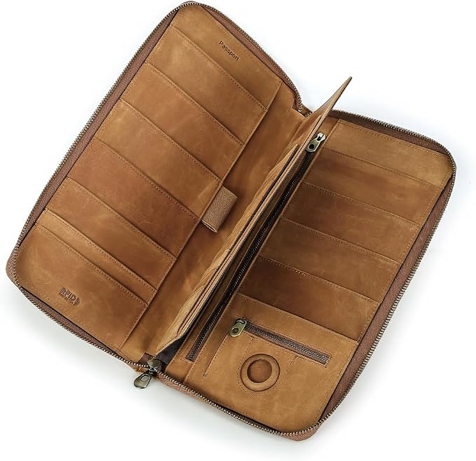 CONTACTS Family Passport Holder for 10 Full Grain Leather Passport Holder Compatible with Airtag Family Travel Document Organizer Multiple Passport Wallet with Rfid Blocking (Brown) - Image 9