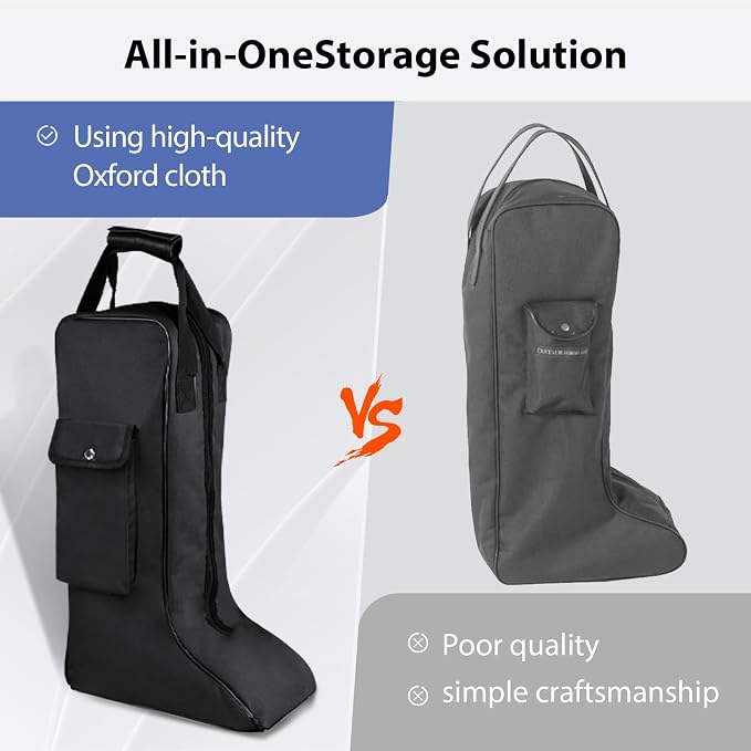Portable Riding Boot Bag for Tall Boot, Oxford Equestrian Boot Bag with Handle, Cowboy Boot Travel Bag with Outer Pocket for Cowboy Boots, Snow Boots, Travel and Daily Use - Image 7