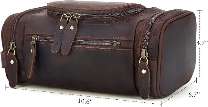 Polare Toiletry Bag Full Grain Leather Shaving Kit Dopp Kit Travel Case Wash Bag with YKK Zippers - Image 8