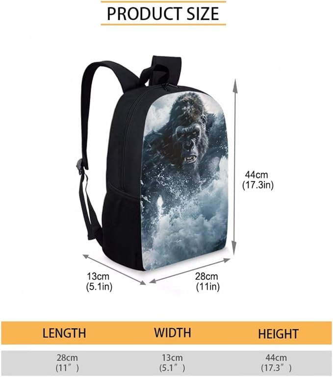 17 Inch Animal Print School Backpack And Lunch Box Set for Kids Lightweight Sea Angry Gorilla Backpack for Boys Girls Sturdy School Bag with Insulated Lunchbox Pencil Case Student Bookbag - Image 7