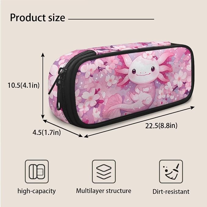 Axolotl Kids Backpack for School Girls Axolotl School Bookbag with Lunch Box Pencil Case Set 3Pcs Floral Kids 17inch Cute Schoolbag Primary Middle School - Image 7