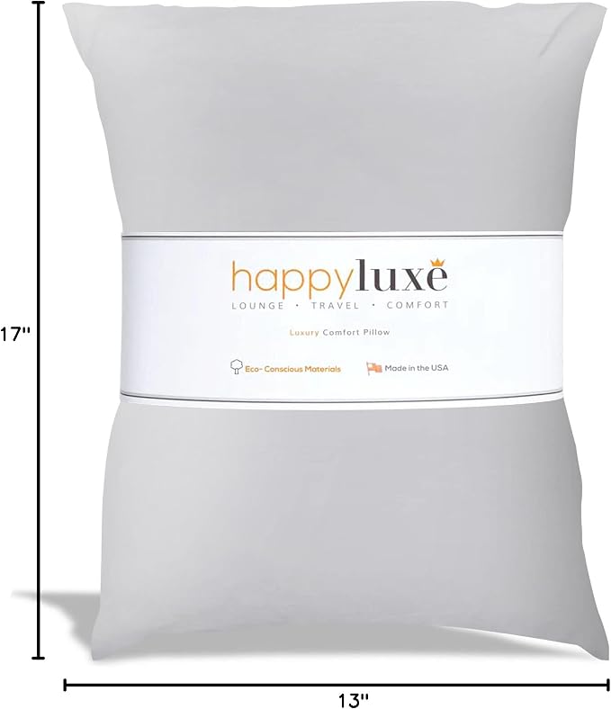 Happyluxe Travel Pillow, Silver Gray, 17 x 13in Soft Alternative to Down & Memory Foam, for Long Flights, Made in the USA, for Adults Sleeping, Camping or Nap, Small - Image 9