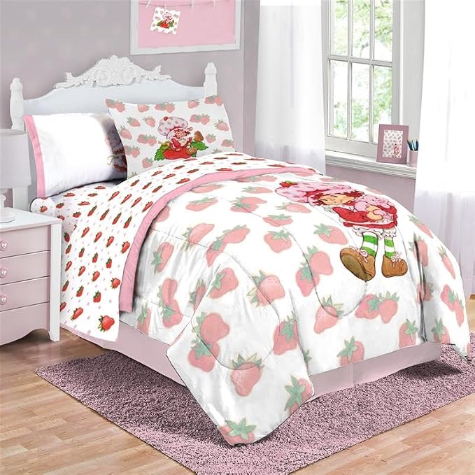 Strawberry Shortcake Queen Comforter Set 7 Piece Kids Bedding, Pink | Bed in a Bag, Comforter Sheets Shams Pillowcases, Official Brand, Soft Microfiber, Machine Washable, Girls Gift - Image 4