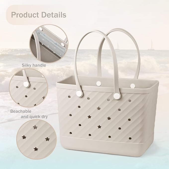 Rubber Tote Bag Extra Large & Medium, Waterproof Beach Bag for Women Men, Pool Travel Swim Silicone Tote - Image 6