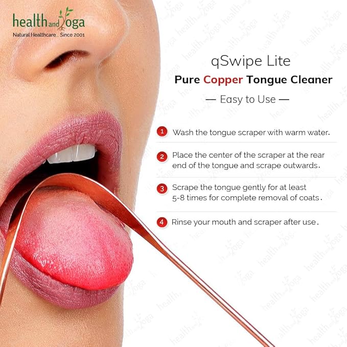HealthAndYoga™ qSwipe Lite Copper Tongue Cleaners (Pack of 6) – Prevents Bad breath, Improves taste- Flexible, Curved ends provide good grip – Complete Oral Care/Hygiene for Travel/Office/Home