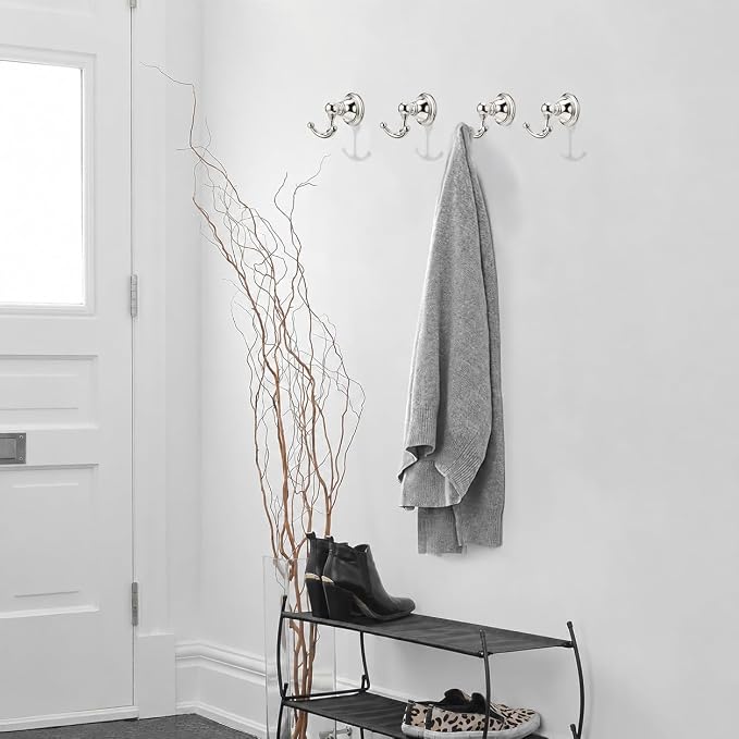 khtumeware 2 Pack Polished Nickel Robe Hooks Wall-Mounted Heavy-Duty Towel Hooks, Zinc Alloy Bathroom Coat Hooks and Suitable for Hanging Towels, Bathrobes, Clothes, Hats and Bags. - Image 5