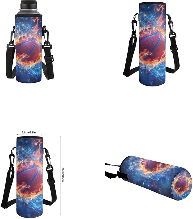 Fire Basketball Backpack for School Boys Backpack with Lunch Box Water Bottle Bag and Fabric Pencil Pouch 4PCS Set Large Capacity Bookbag with Front Pocket 17 inch Sturdy School Bag for Kids - Image 6