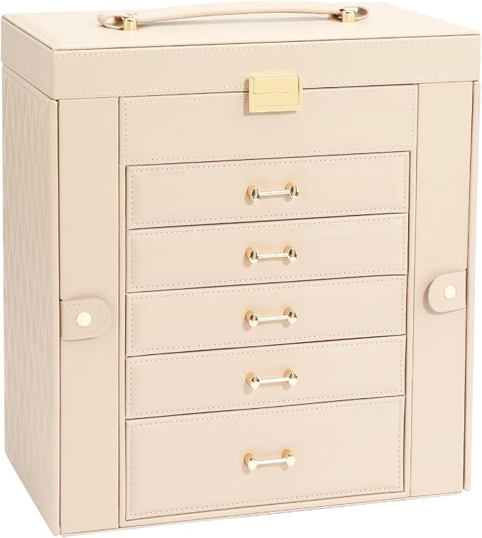 Large Jewelry Holder Organizer, 6 Layer Jewelry Box for Women Jewelry Storage Case With Handle, Gift for Christmas New Year, Apricot - Image 7