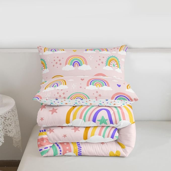 Erosebridal Girls Rainbow Bedding Set, Love Heart Comforter Set Queen Size for Kids Boys Children Cartoon Girly Bedding Comforters Iridescent Soft Microfiber Duvet Insert for Bedroom Decor, Pink - Image 7
