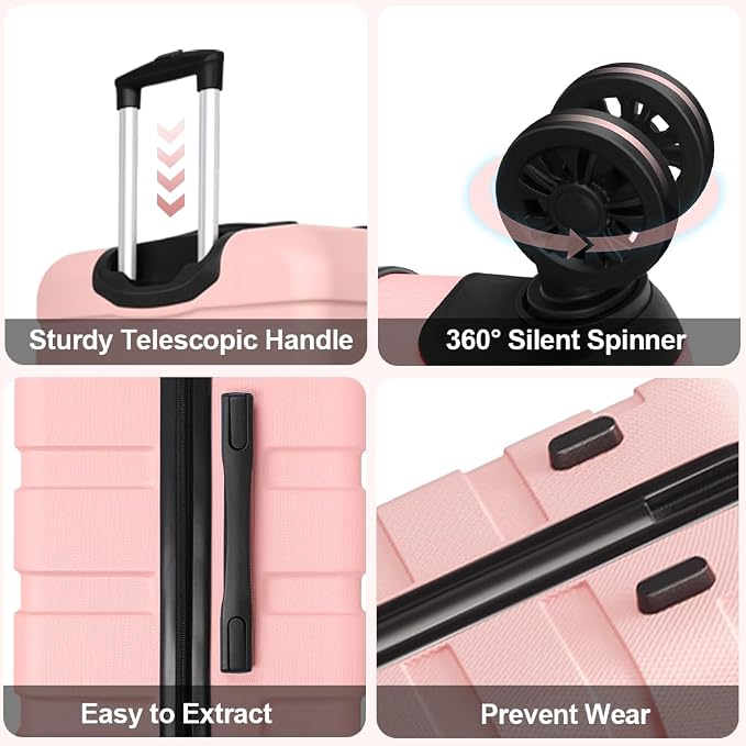 AnyZip Luggage Set 20 Inch Carry on Luggage PC ABS Hardshell Lightweight Suitcases for Travelling with 4 Universal Wheels TSA Lock Pink - Image 7