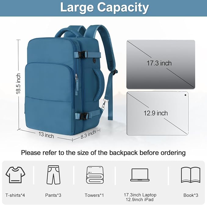 Sinaliy Travel Backpack, TSA Carry on Flight Approved Backpack | Waterproof 17.3 Inch Laptop Backpack with Multi-Pockets, Personal Item Travel Bag for Men Women, Deep Blue - Image 9
