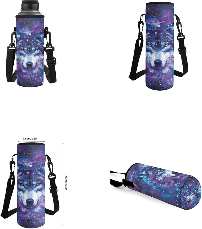 Galaxy Wolf Backpack for Girls Kids Backpack with Lunch Box Water Bottle Carrier with Strap and Soft Pencil Case 4PCS Set Bookbag with Front Pocket for School 17 inch Large Capacity School Bag - Image 6