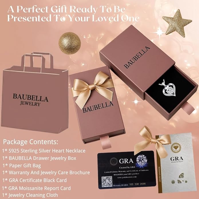 1-3 Carats Moissanite Heart Pendant Necklace for Women, Engraved with 'I LOVE YOU', Birthday Gift for Girlfriend, Anniversary Present for Wife, Jewelry Gifts for Christmas Valentine's Day