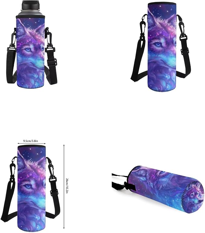 Galaxy Wolf Backpack for Girls Boys Backpack with Lunch Box Water Bottle Carrier with Strap and Big Pencil Case 4PCS Bookbag with Front Pocket for School 17 inch Sturdy School Bag for Kids - Image 6