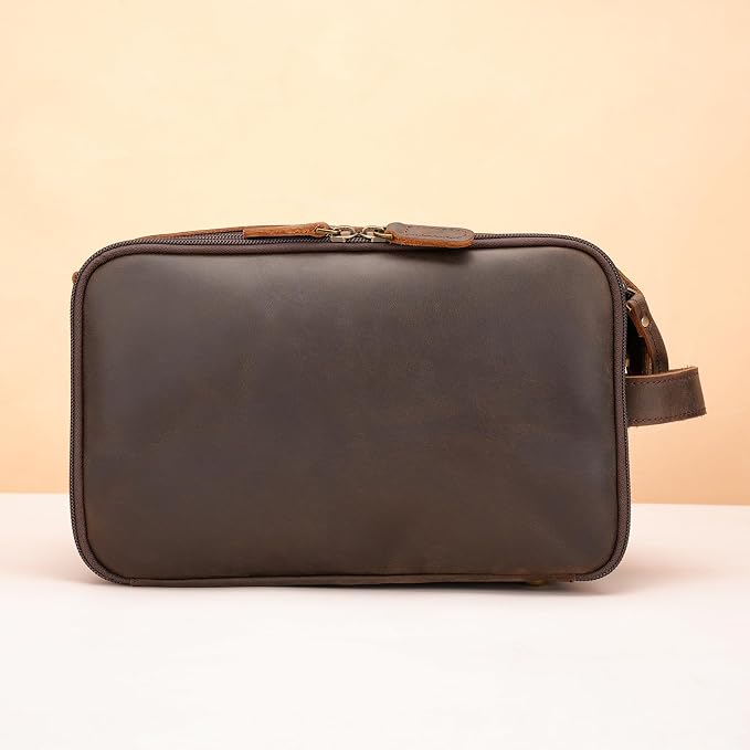 Polare Toiletry Bag Full Grain Leather Shaving Kit Dopp Kit Travel Case Wash Bag with YKK Zippers - Image 8