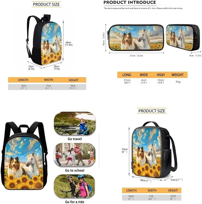 Mumeson Dog Sunflower Backpack Bookbags for Child Kids Lightweight Large Capacity Backpack Daypack + Thermal Insulated Lunch Bags + Lightweight Pencase Pencil Bags 3 Pack - Image 5