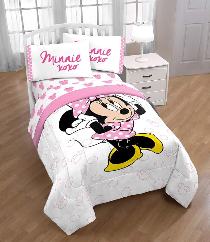 Jay Franco Kids Sheet Set with Fitted, Flat Sheets & Pillow Cover - Ultra-Soft Bedding with Pillowcase for Room Decor, White - Minnie Mouse, 3 Piece Twin - Image 7