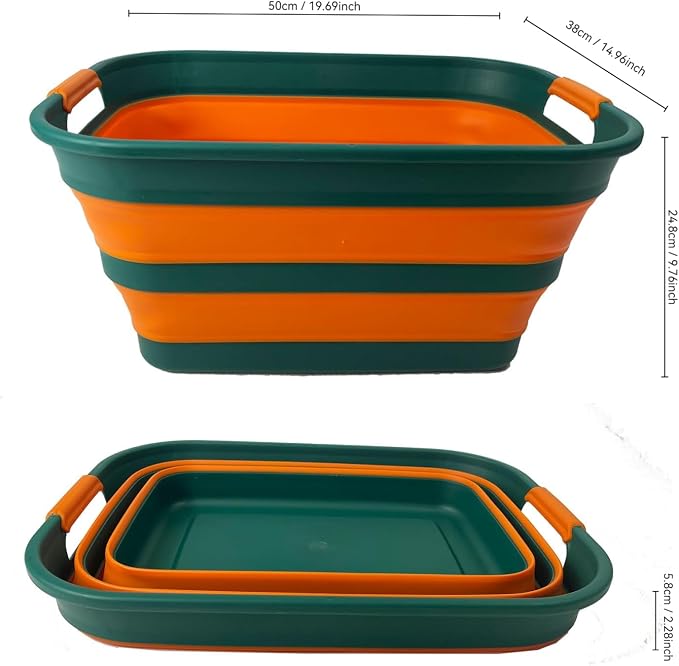SAMMART Collapsible Plastic Laundry Basket with Handle/Foldable Pop Up Storage Hamper/Portable Laundry Organizer-Space Saving Washing Tub/Household Storage (Teal Green/Autumn leaf, 27L) - Image 9