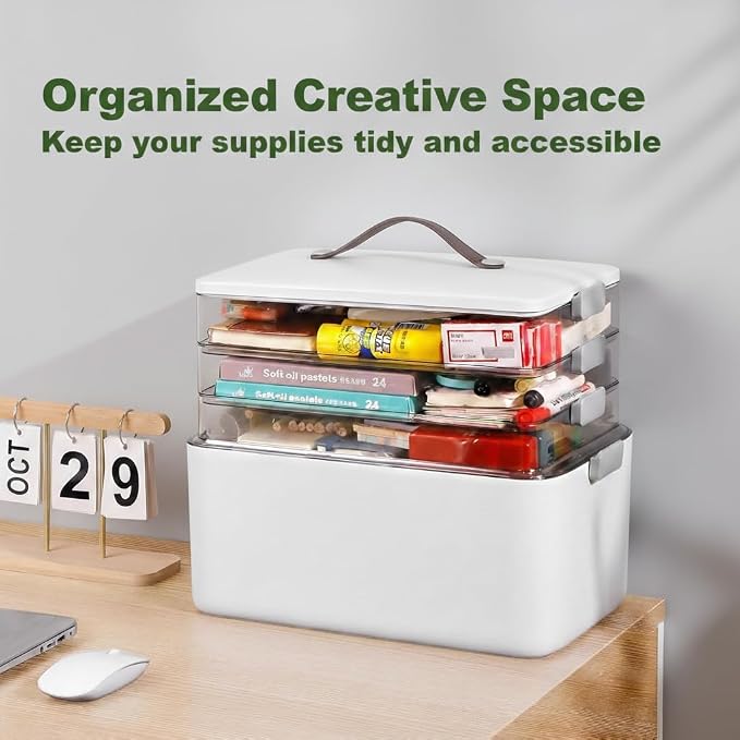 MOPALL 4-Tier Medicine Organizer Storage Box, Portable Latch Bin with Lid and Leather Handle, Cabinet Closet Organization for Home Office, Pill Bottle, First Aid, Sewing, Art, Craft - Image 7