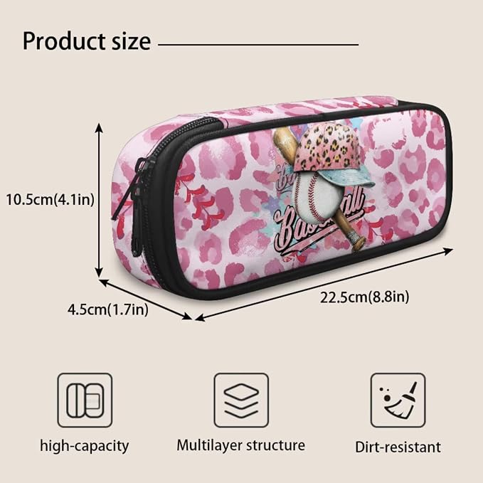 Pink Leopard Baseball Cap Backpack Set, Lightweight School Bag with Insulated Lunch Bag & Pencil Case and Dinosaur Charm for Girls Kids Sports School 17 Inch Casual Daypack - Image 7