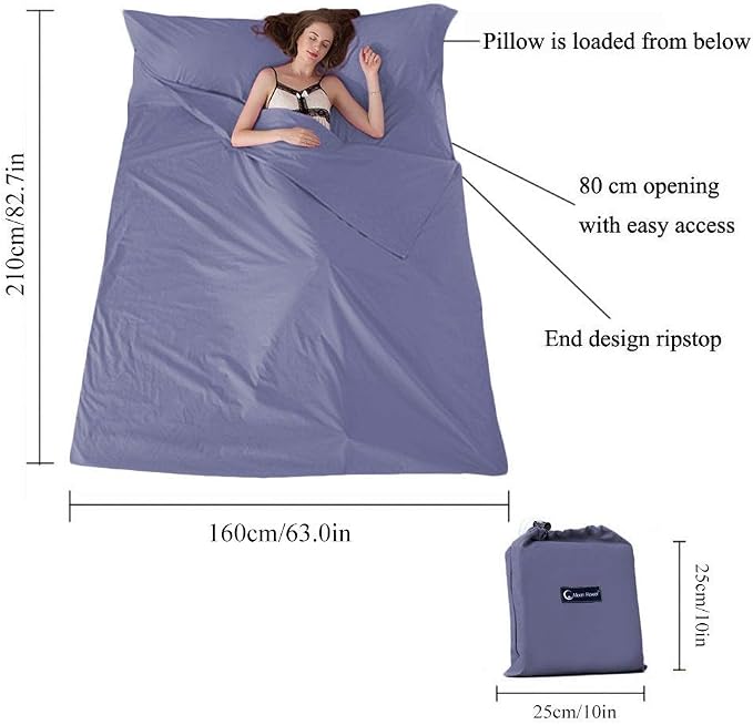 Lightweight Sleep Sack, Compact Sleeping Bag Liner Travel Sheets for Hotel | Soft Breathable Adult Sleep Sack, 4 Season Travel Sheet for Hostel Camping Backpacking Hiking, Machine Washable, 3 Sizes - Image 9