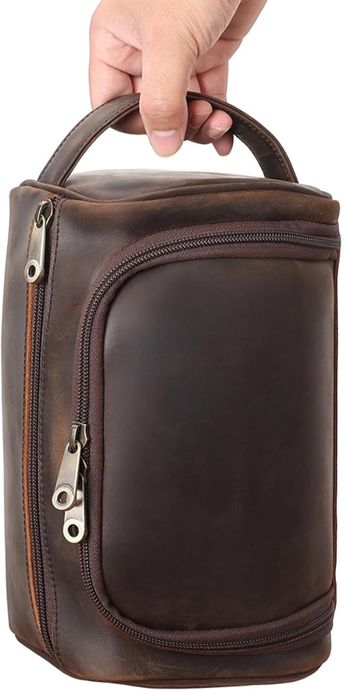 TIDING Mens Leather Hanging Toiletry Bag Travel Shaving Kit Portable Makeup Cosmetic Organizer Wash Case - Image 8