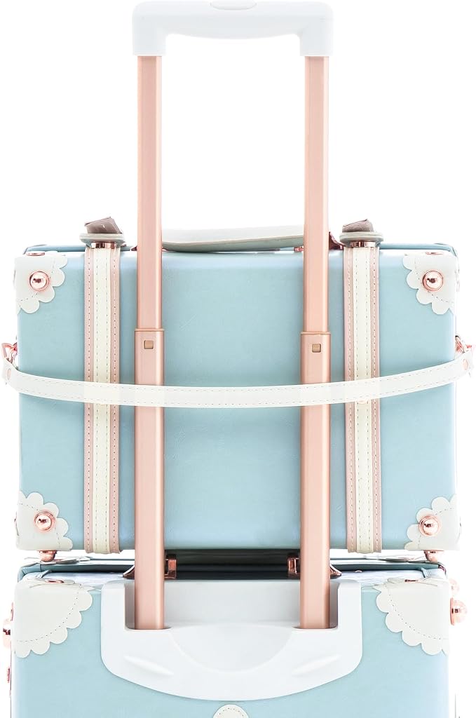 COTRUNKAGE Vintage Suitcases and Trunk, 24" Cute Spinner Luggage Set 2 Piece for Women with 13" Train Case, Sky Blue - Image 6